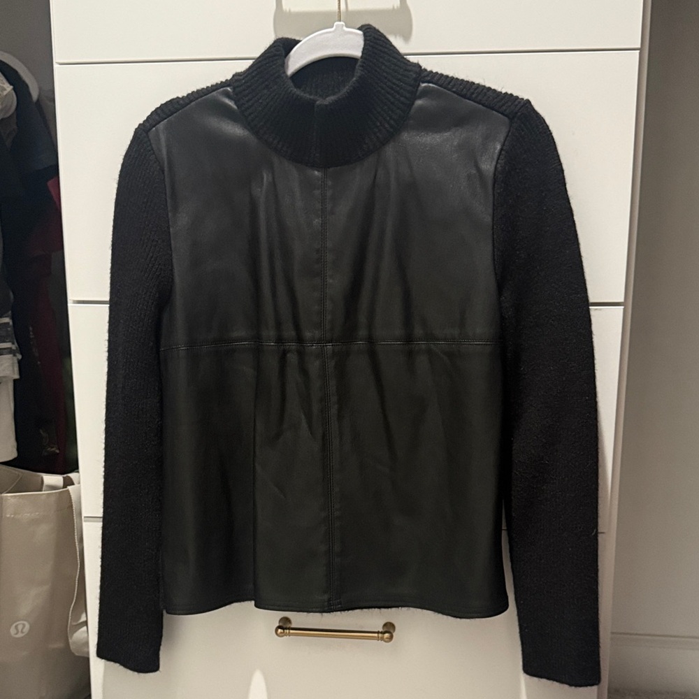 ANN TAYLOR Black Sweater with Faux Leather Front
